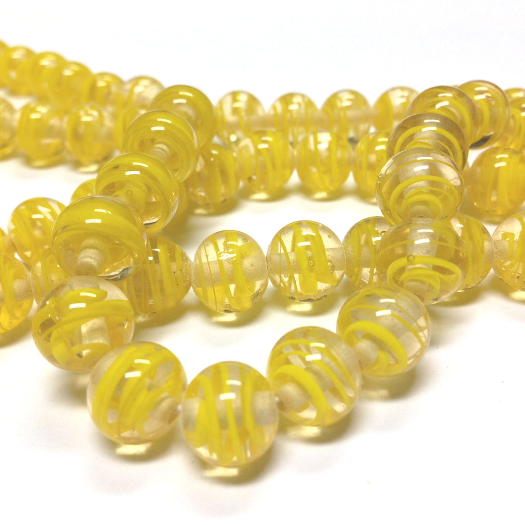 10MM Yellow Swirl Glass Round Bead (36 pieces)