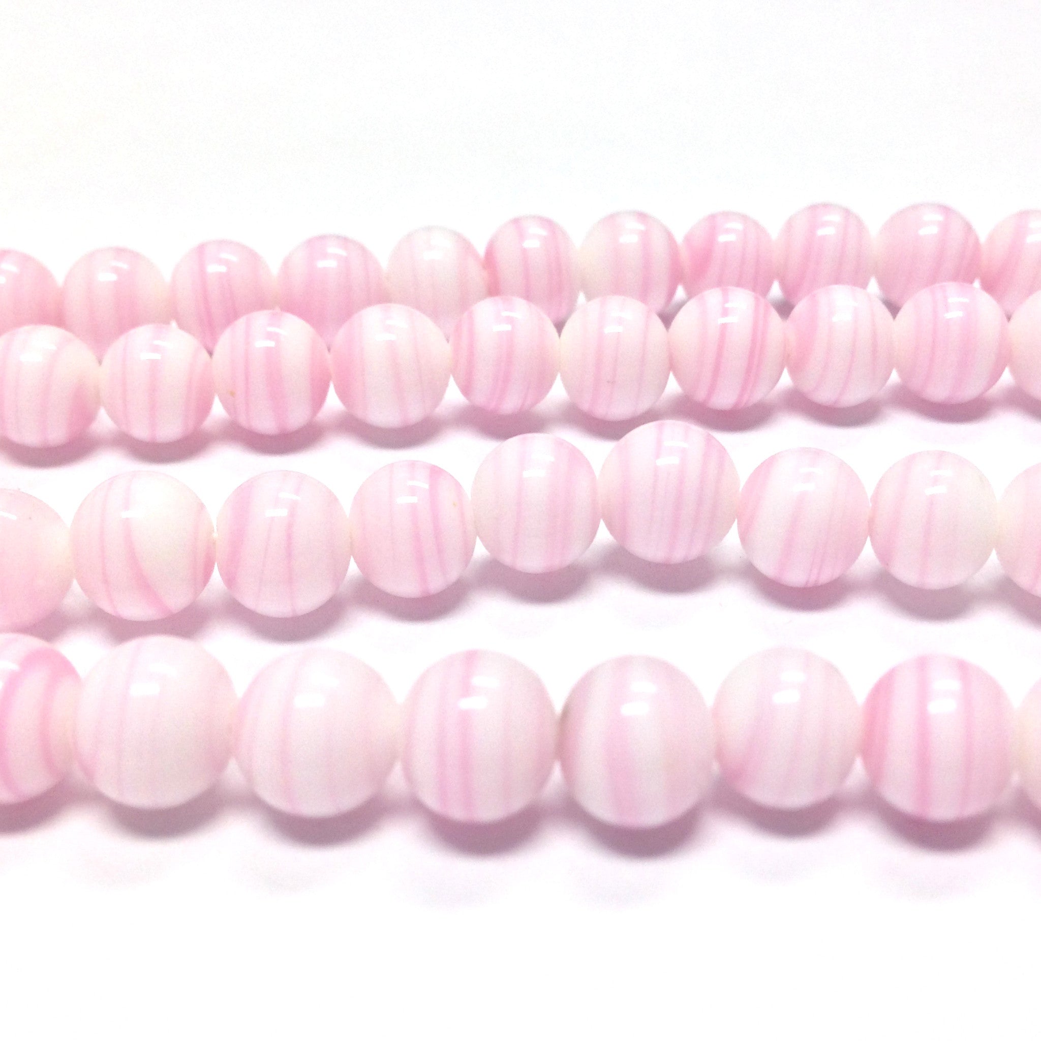 Pink Frosted 10mm Round Plastic Beads - White Swirls (150pcs)