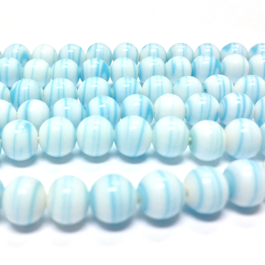 9MM White/Turquoise Swirl Glass Bead (72 pieces)