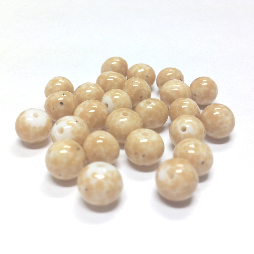 8MM Beige Matrix On White Glass Round Bead (100 pieces)