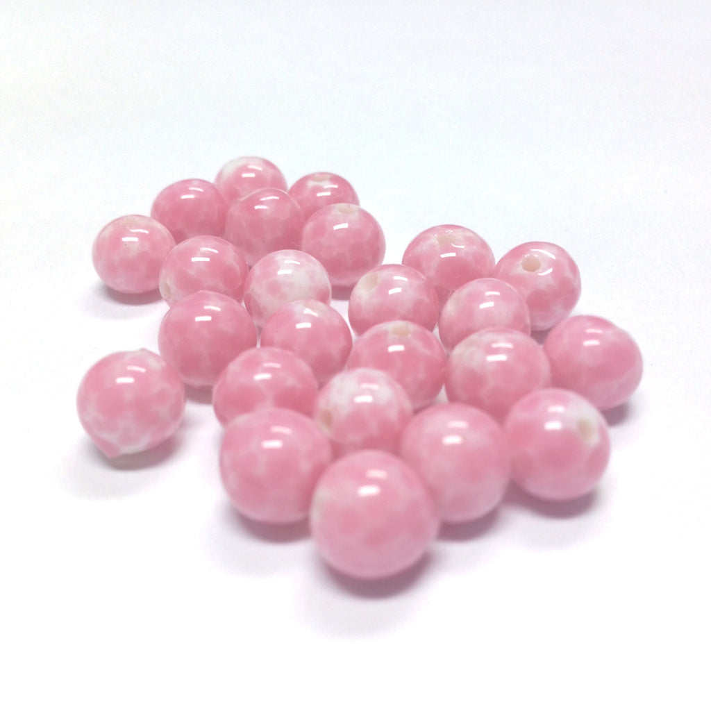 10MM Pink Matrix On White Glass Round Bead (36 pieces)