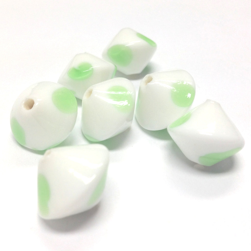 10MM White w/Green Glass Bicone Bead (36 pieces)