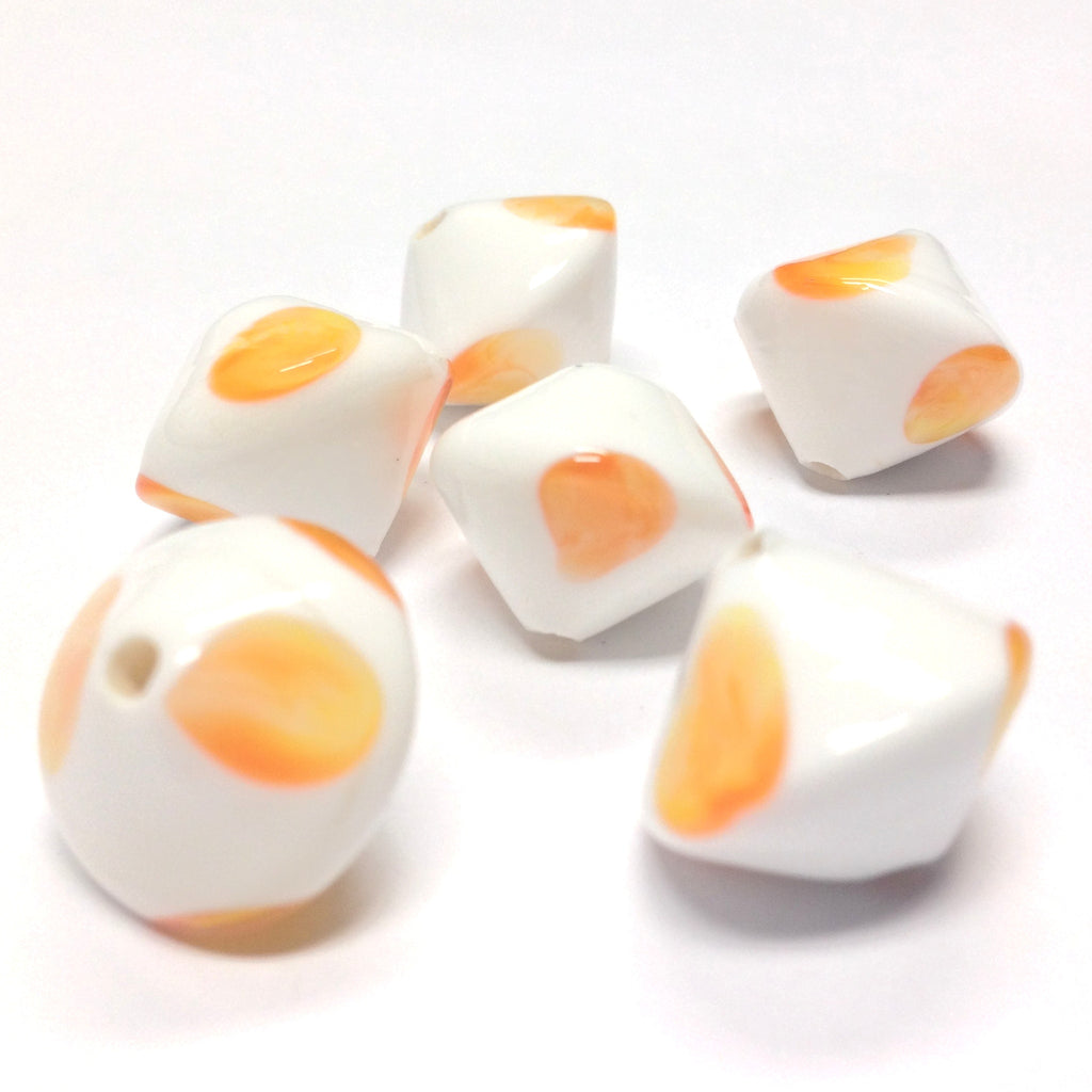 13MM White w/Orange Glass Bicone Bead (36 pieces)