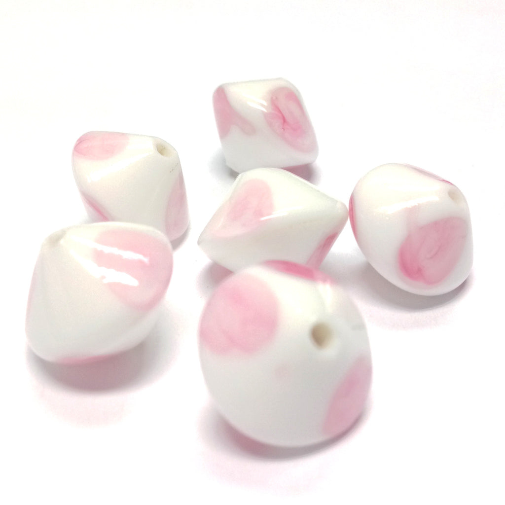 13MM White w/Pink Glass Bicone Bead (36 pieces)
