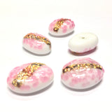 18X13MM Pink On White Glass Oval Cab w/Foil Stripe (12 pieces)