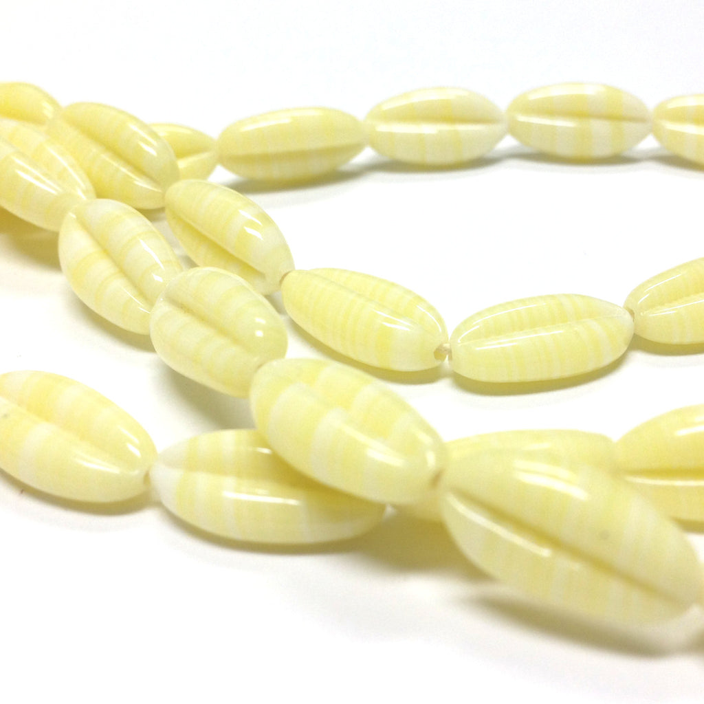 14X8MM Yellow/White Glass Oval Bead (107 pieces)