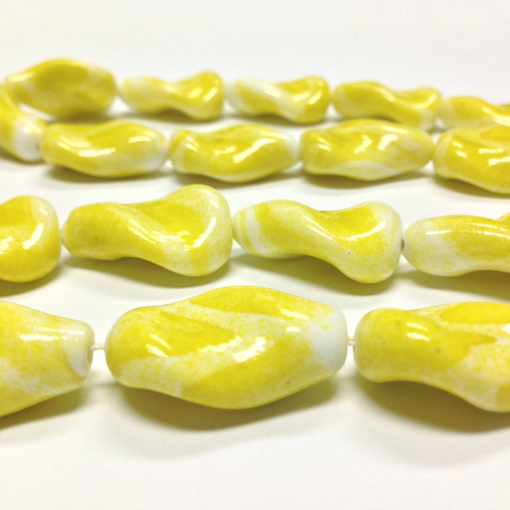 25X18MM Yellow Glass Twist Bead (24 pieces)