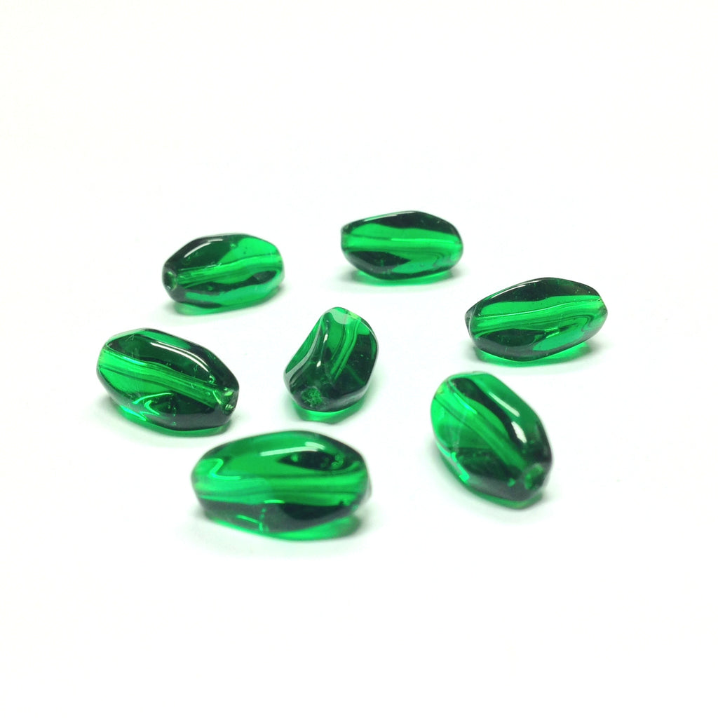 14X8MM Emerald Green Glass Twist Oval Bead (72 pieces)