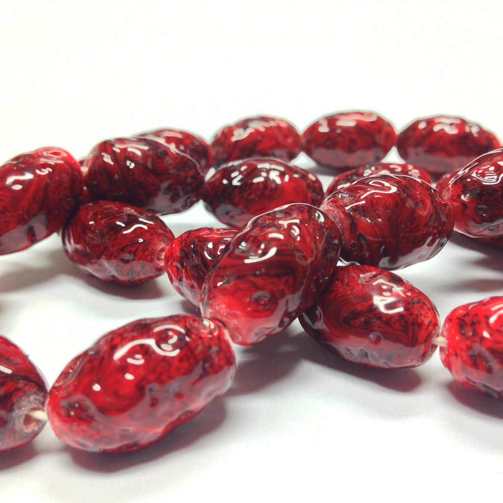 20X12MM Red Matrix Glass Baroque Oval Bead (36 pieces)