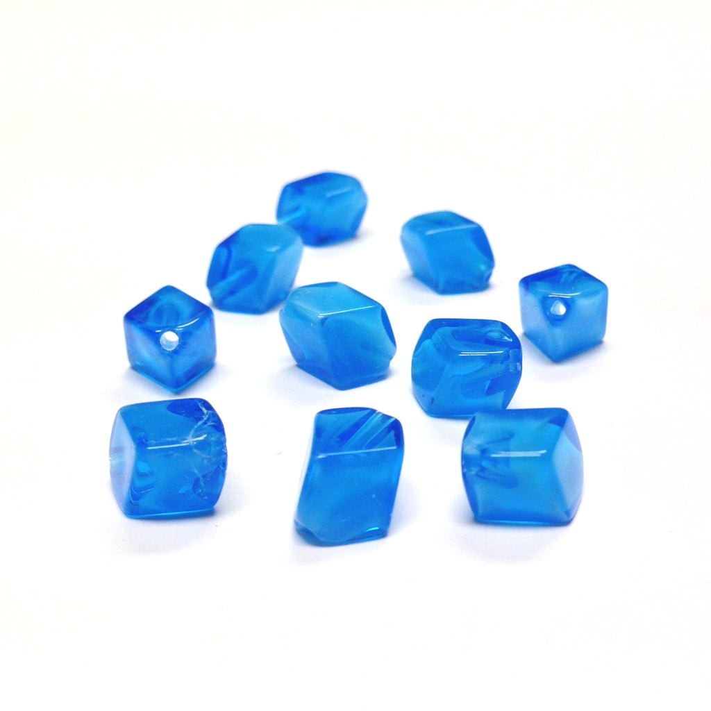 12MM Blue Diagonal Cube Glass Bead (72 pieces)