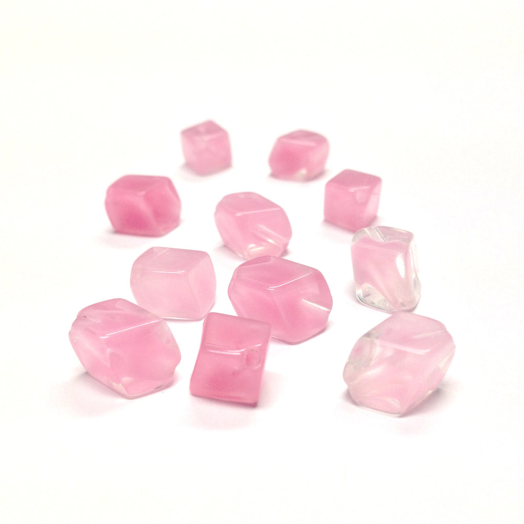 12MM Pink Diagonal Cube Glass Bead (72 pieces)