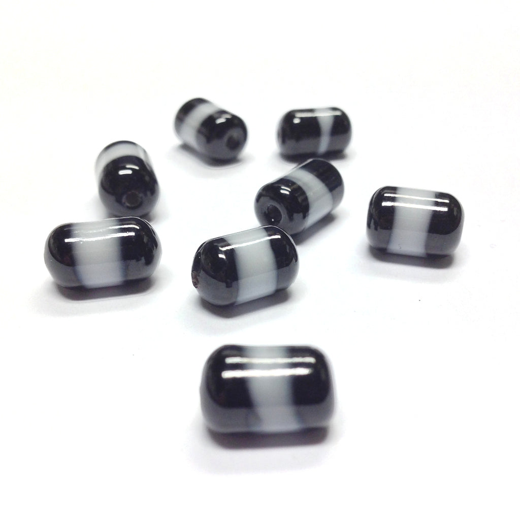 10X7MM Black/White Glass Tube Bead (72 pieces)