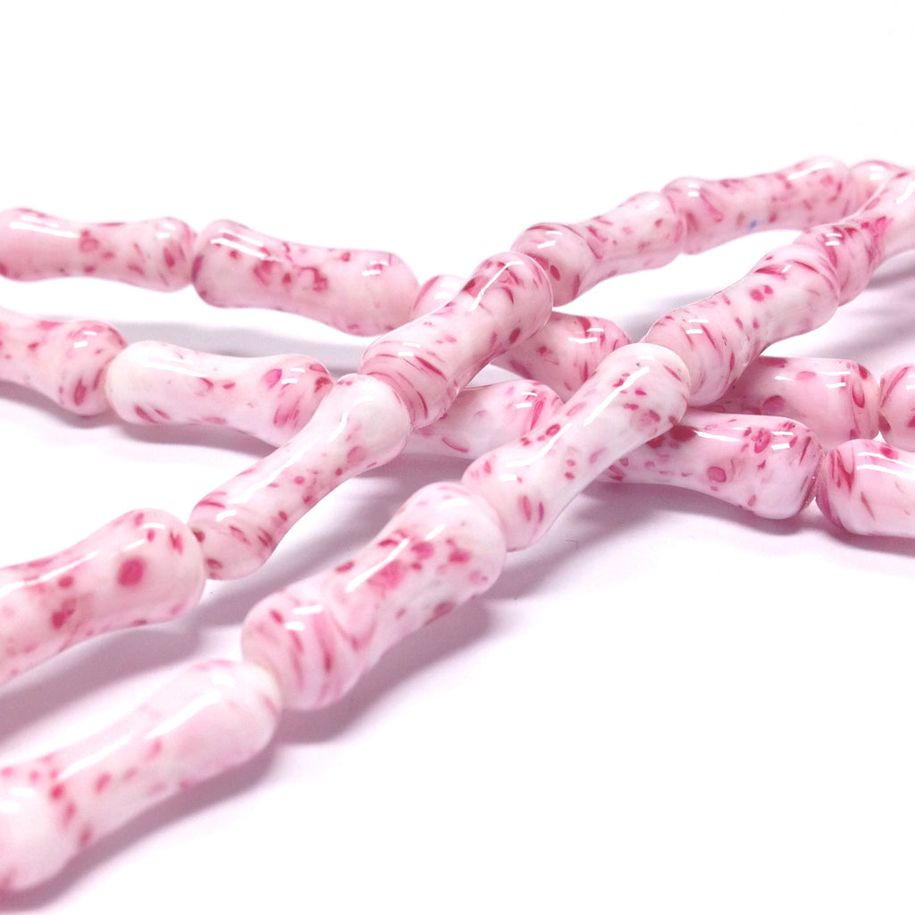 15X6MM Pink On White Glass Dogbone Bead (104 pieces)
