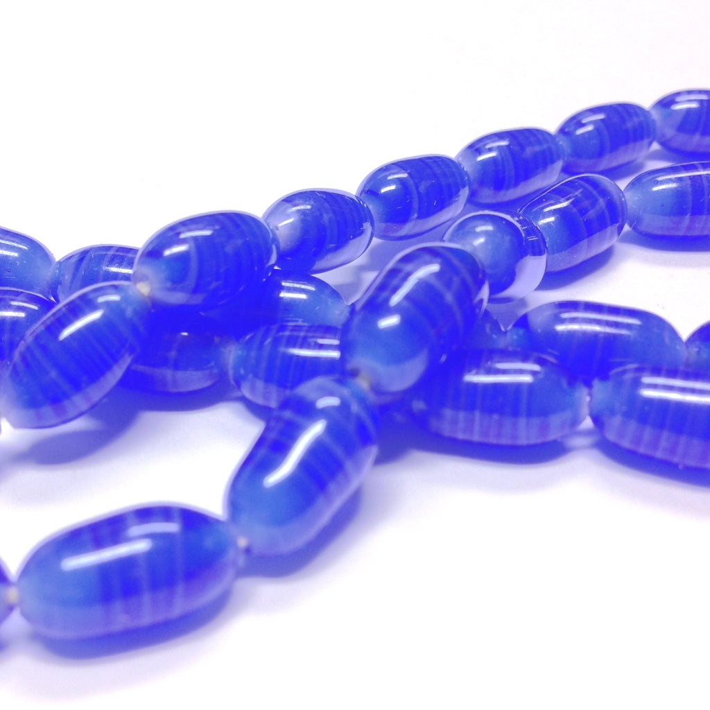 10X7MM Sapphire Swirl Glass Oval Bead (60 pieces)