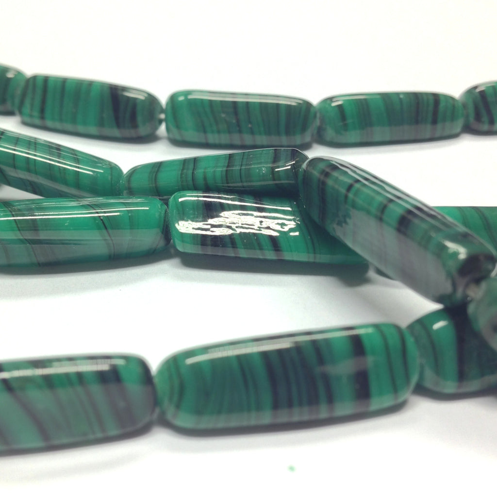 22X7MM Green Swirl Glass 3-Sided Tube Bead (40 pieces)