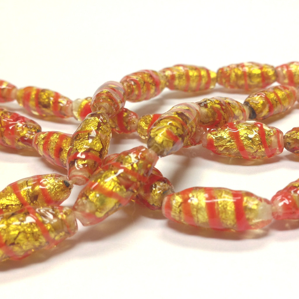 16X7MM Red Foiled Glass Oval Beads (36 pieces)