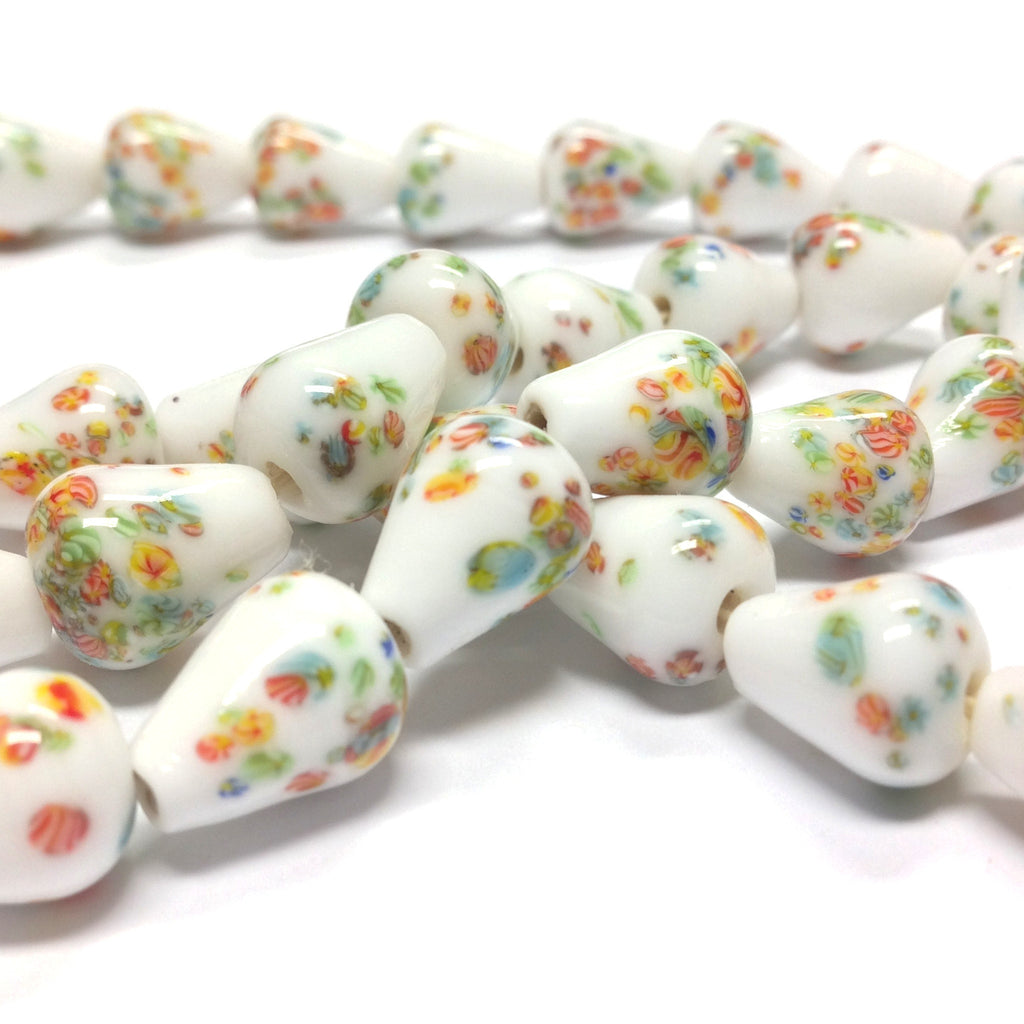 12X9MM White Tombo Glass Pear Bead (36 pieces)