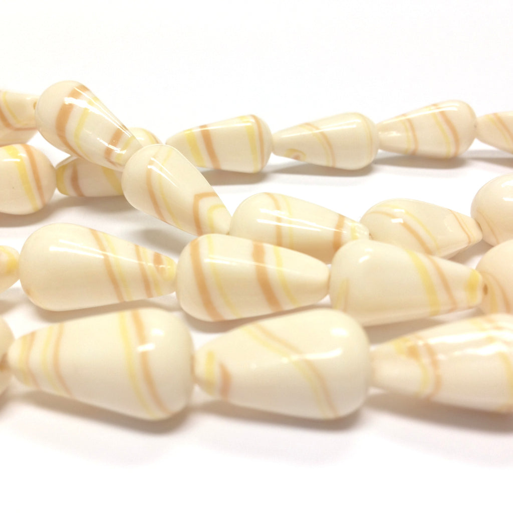 16X9MM Ivory/Beige Stripe Glass Pearshape Bead (72 pieces)