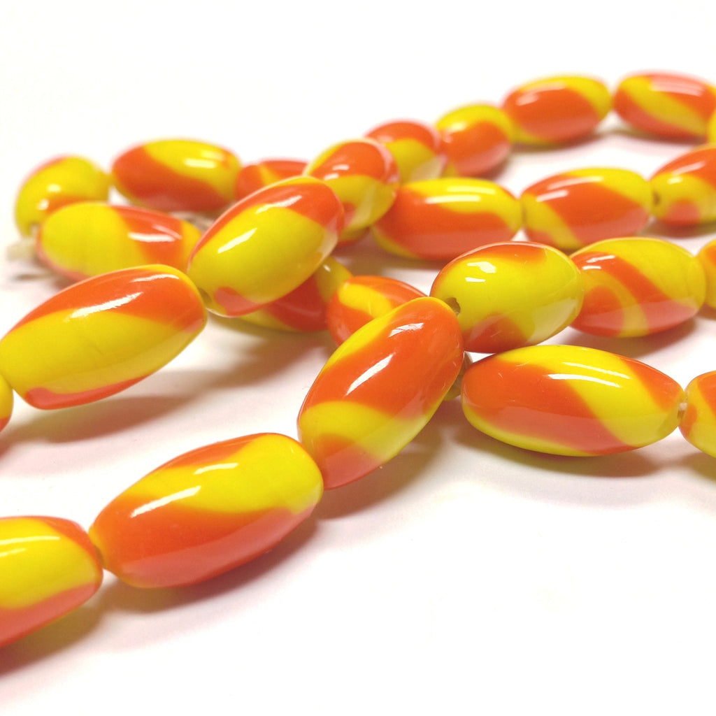 16X9MM Yellow Striped Glass Oval Bead (36 pieces)