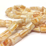 12X8MM Beige/White Swirl Glass Rectangle Bead (100 pieces)