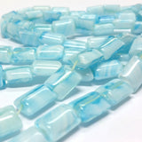 12X8MM Blue/White Swirl Glass Rectangle Bead (100 pieces)