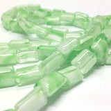 12X8MM Green/White Swirl Glass Rectangle Bead (100 pieces)