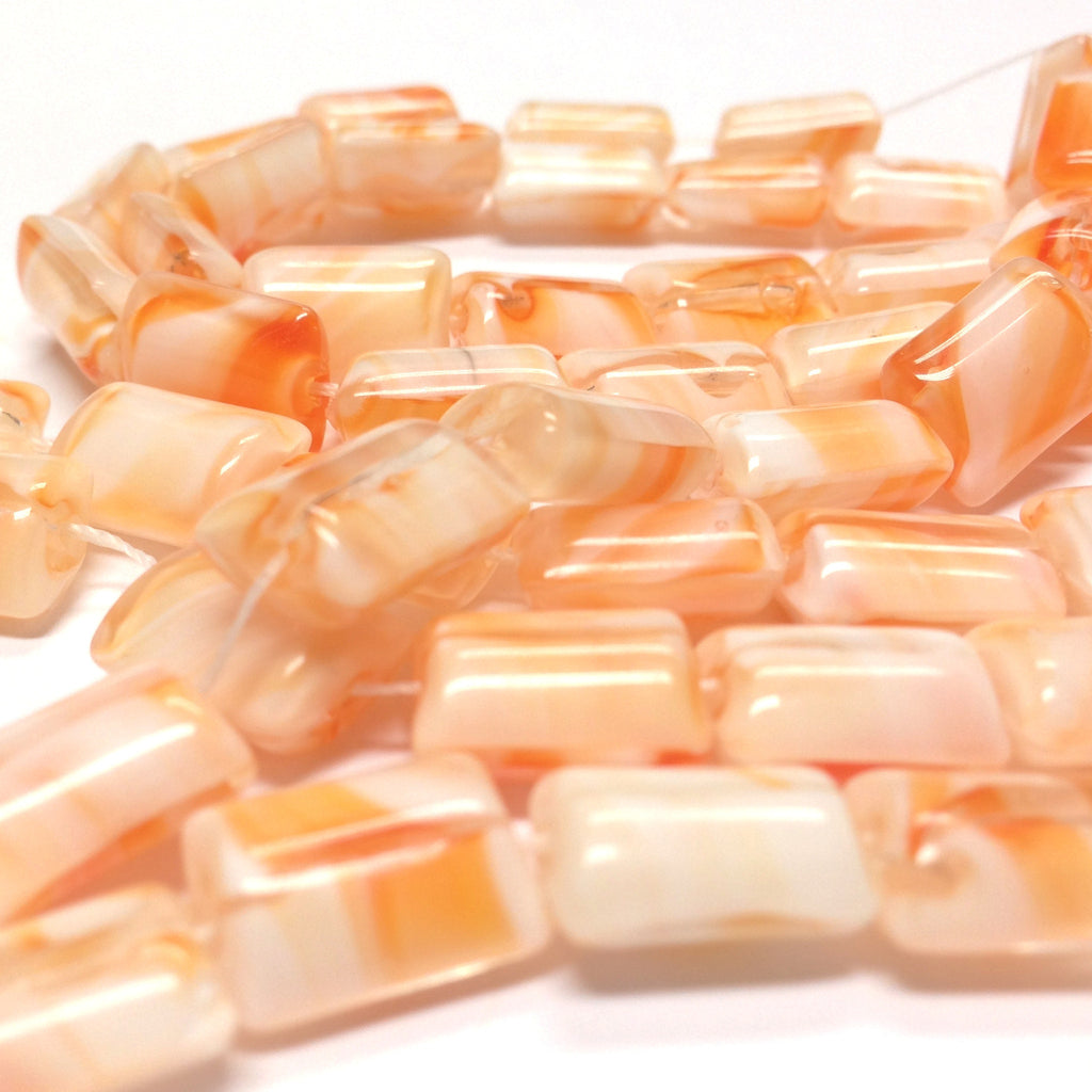 12X8MM Orange/White Swirl Glass Rectangle Bead (100 pieces)