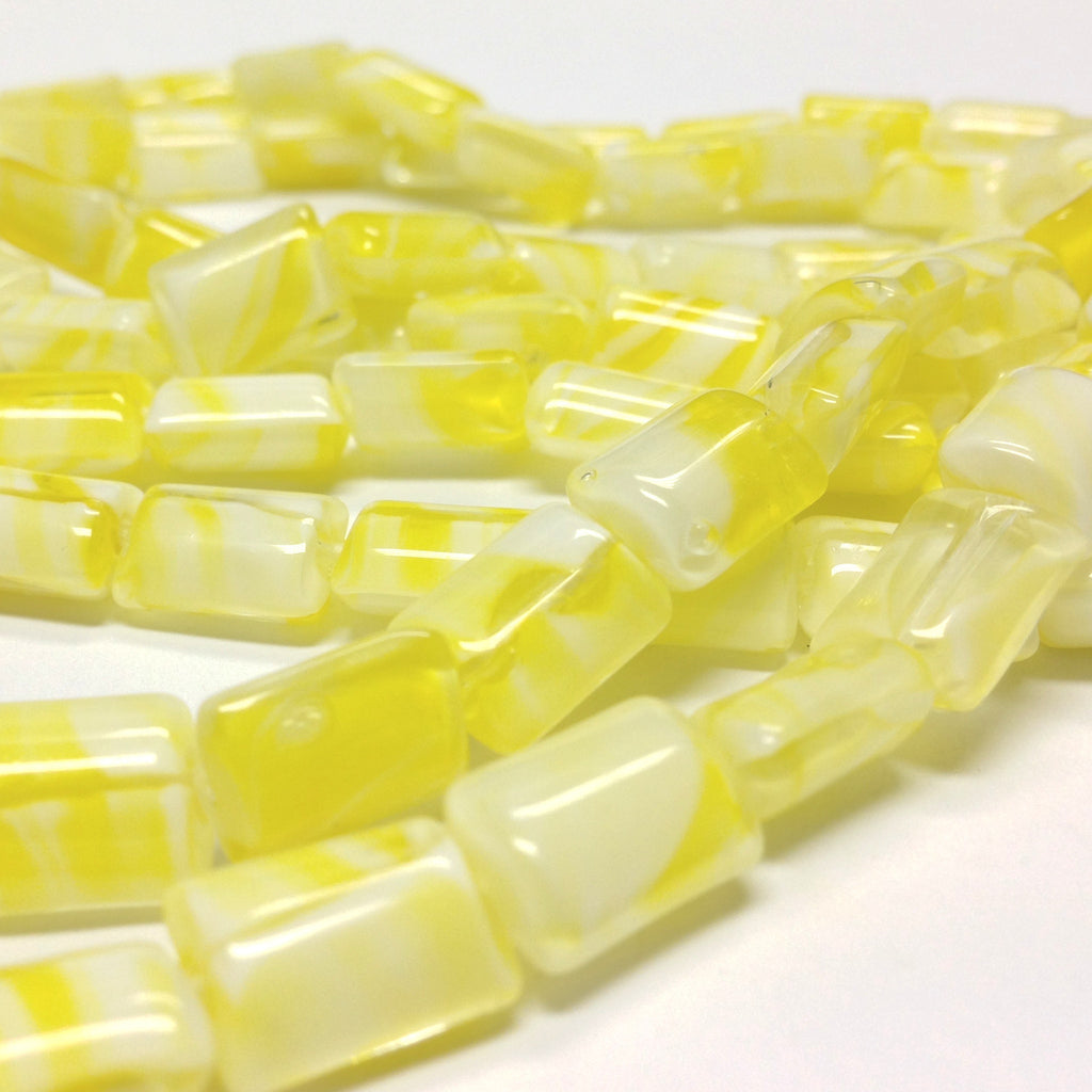 12X8MM Yellow/White Swirl Glass Rectangle Bead (100 pieces)