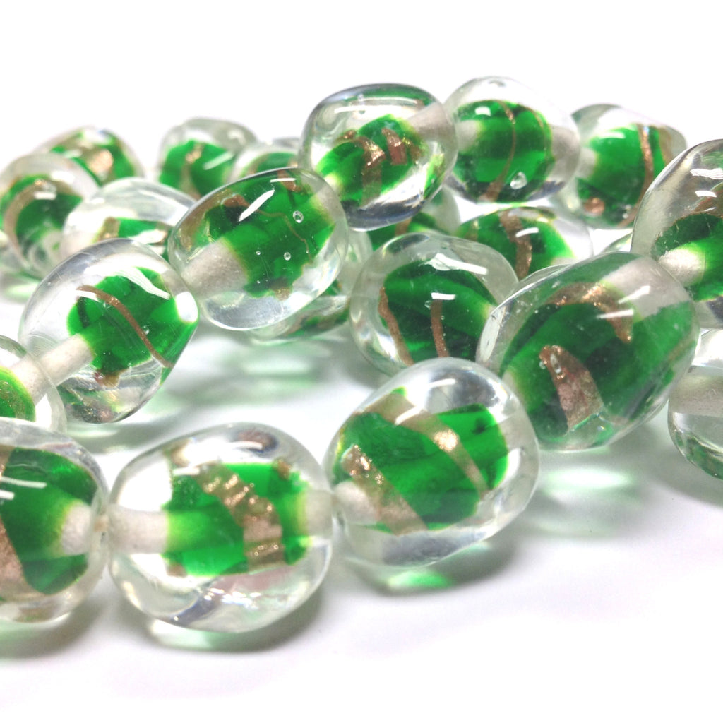 14MM Crystal/Green Baroque Round Glass Bead (18 pieces)