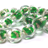 14MM Crystal/Green Baroque Round Glass Bead (18 pieces)