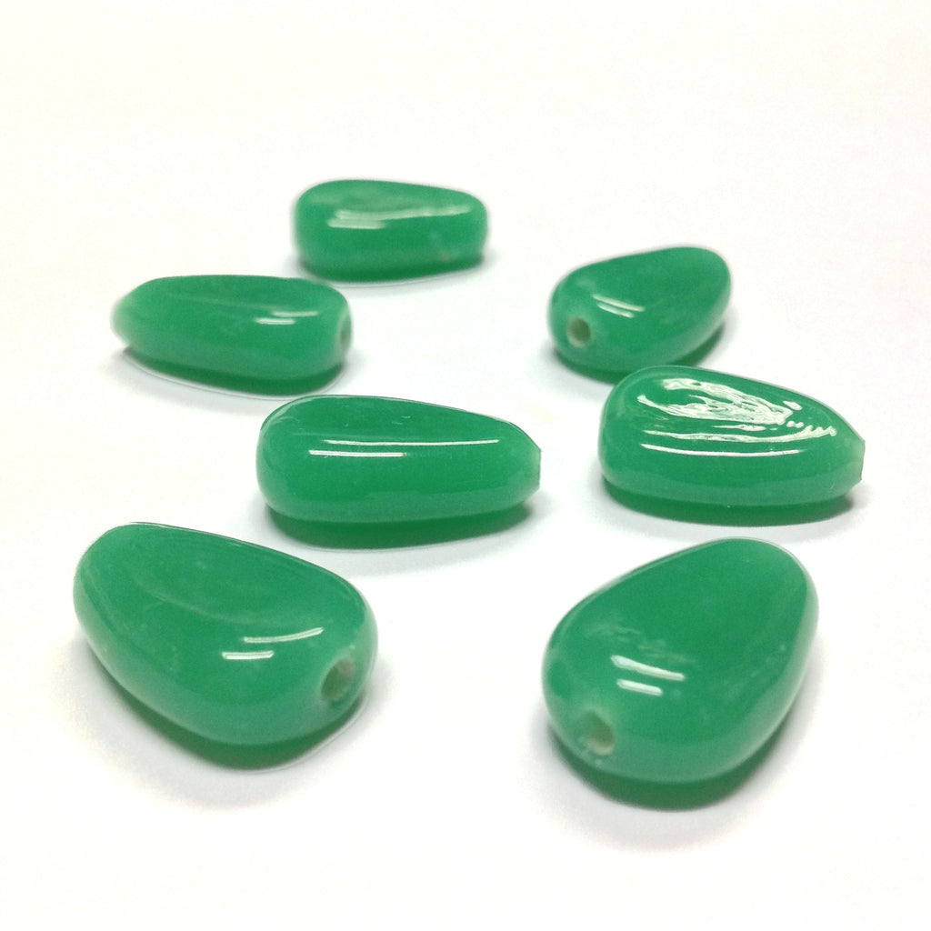 18X12MM Jade Green Glass Flat Pear Bead (100 pieces)