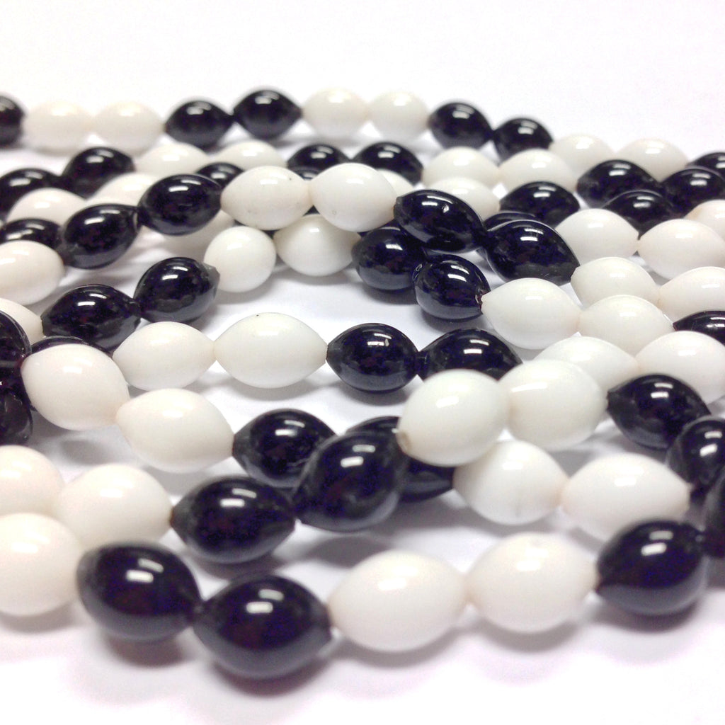 7X5MM Black And White Glass Oval Beads (200 pieces)