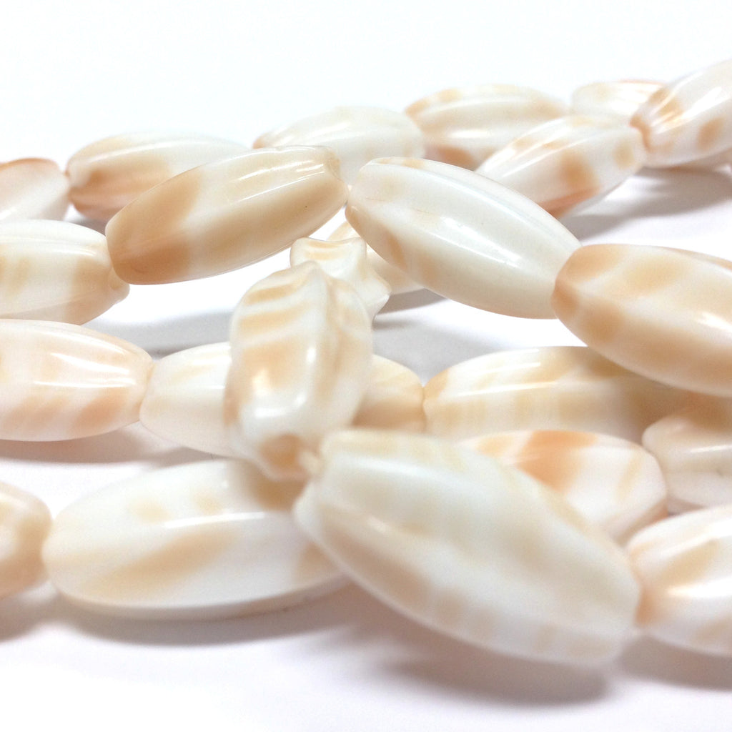18X9MM Beige/White Glass Oval Bead (36 pieces)