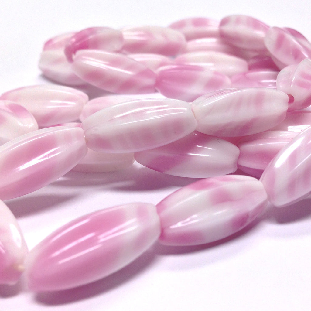 18X9MM Pink/White Glass Oval Bead (36 pieces)