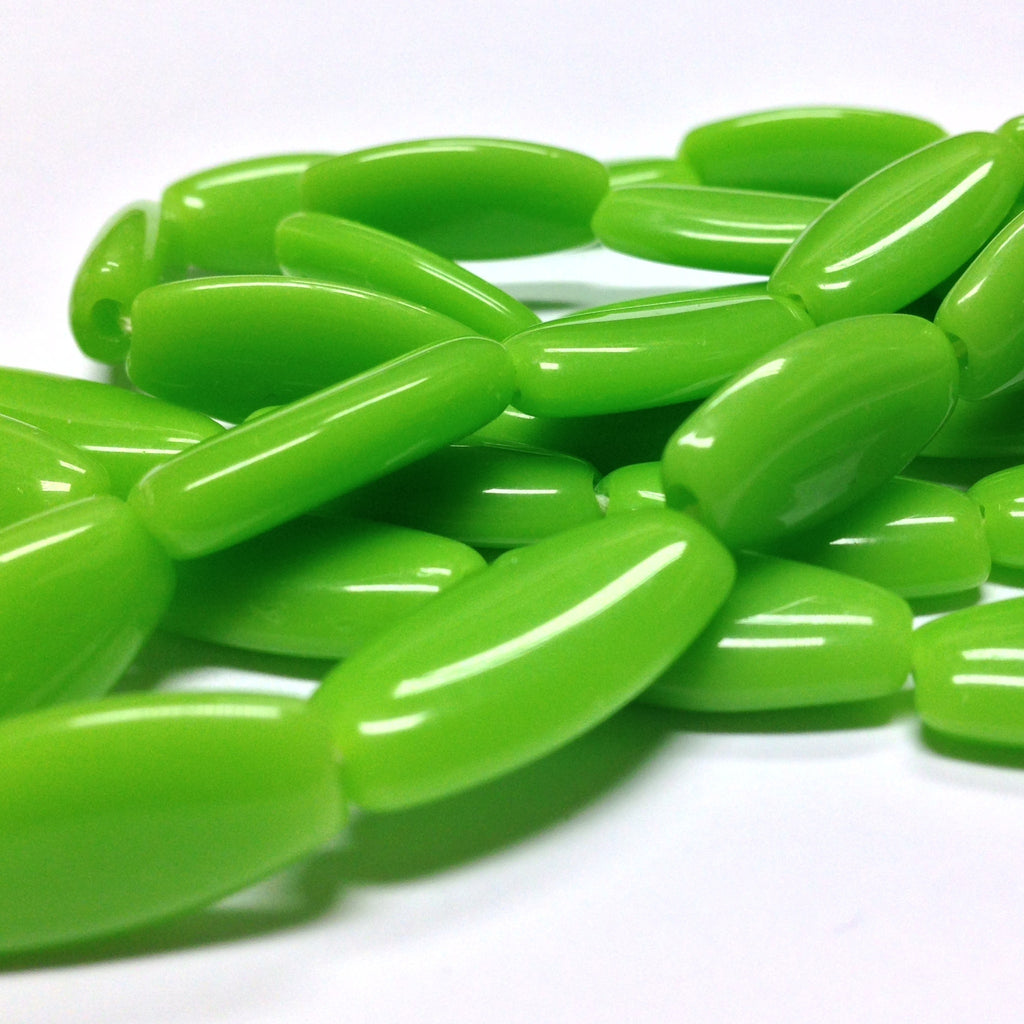 20X9MM Green Glass Flat Oval Bead (50 pieces)