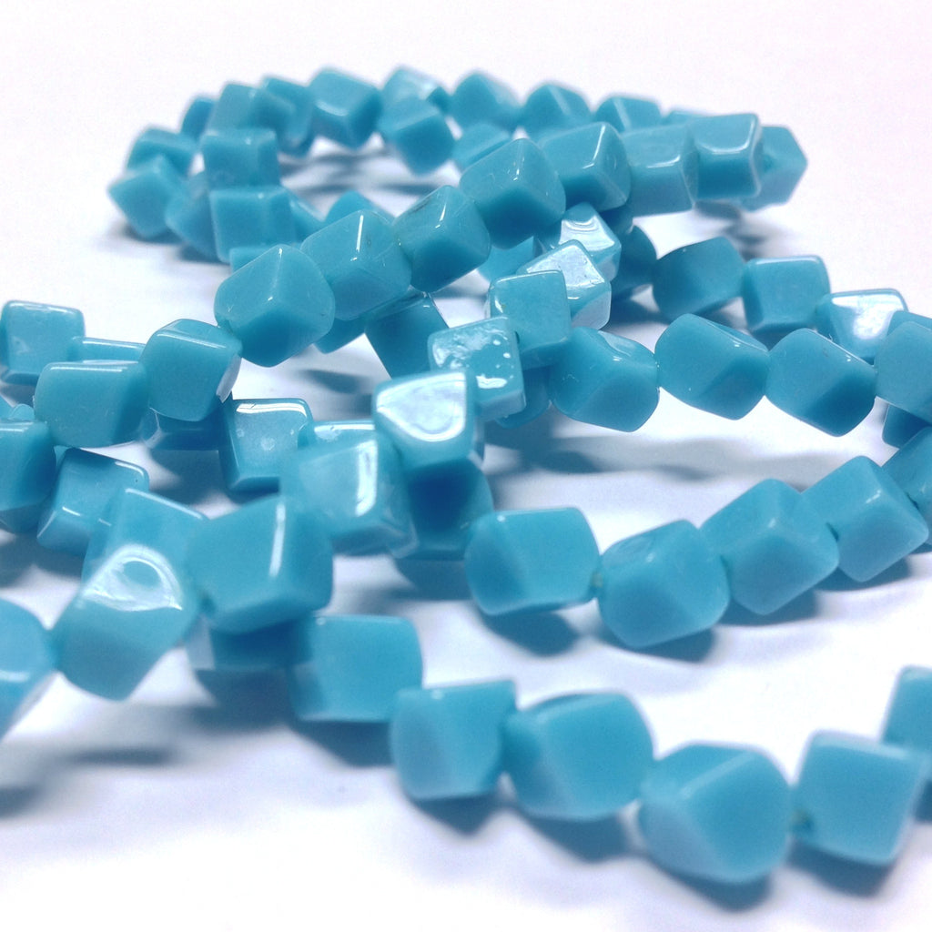 6MM Blue Turquoise Glass Cube Bead Diagonal Hole (100 pieces)
