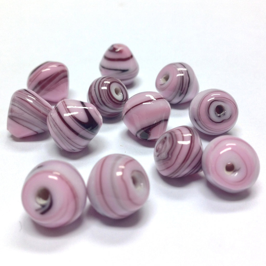 12MM Pink/Black Swirl Glass Bead (36 pieces)