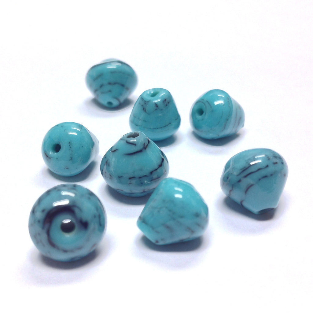 12MM Turquoise/Black Swirl Glass Pear Bead (36 pieces)