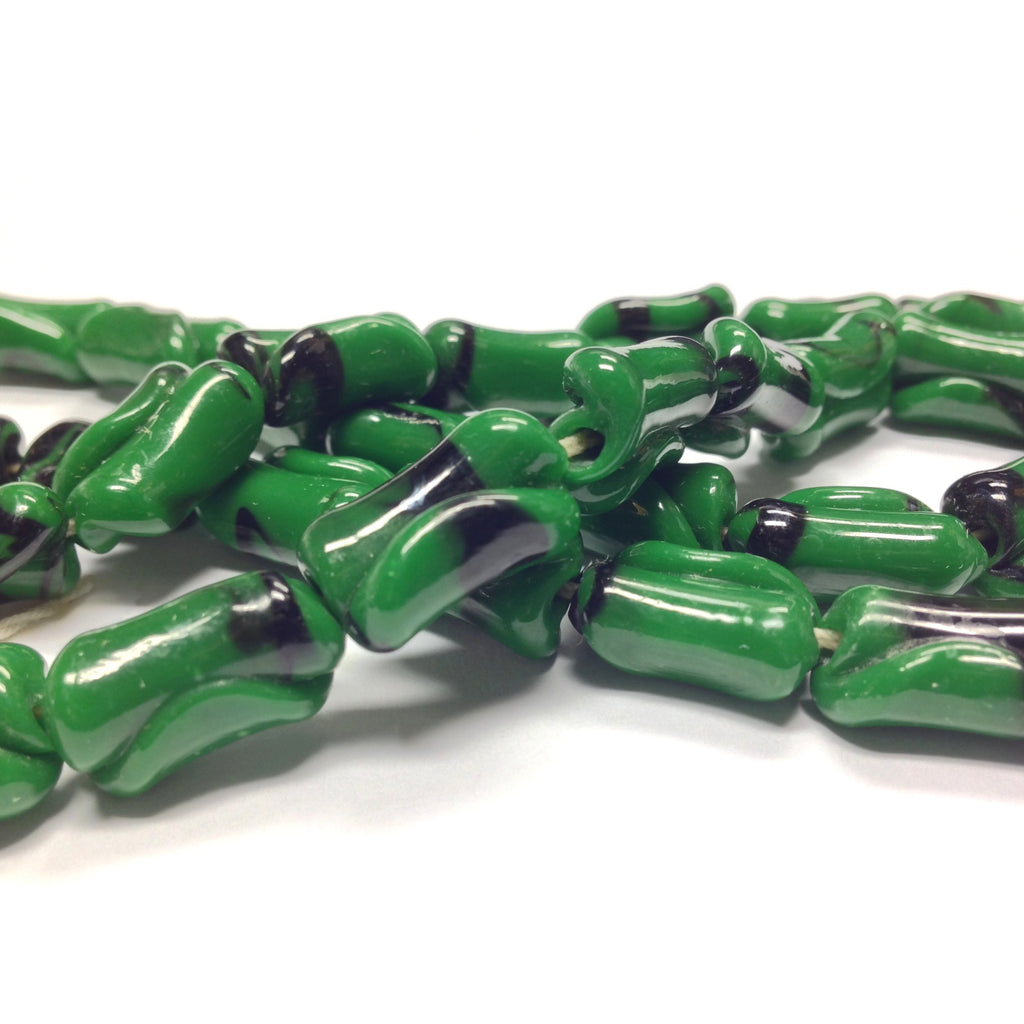15X10MM Flattened Green w/Black Swirl Bead (36 pieces)