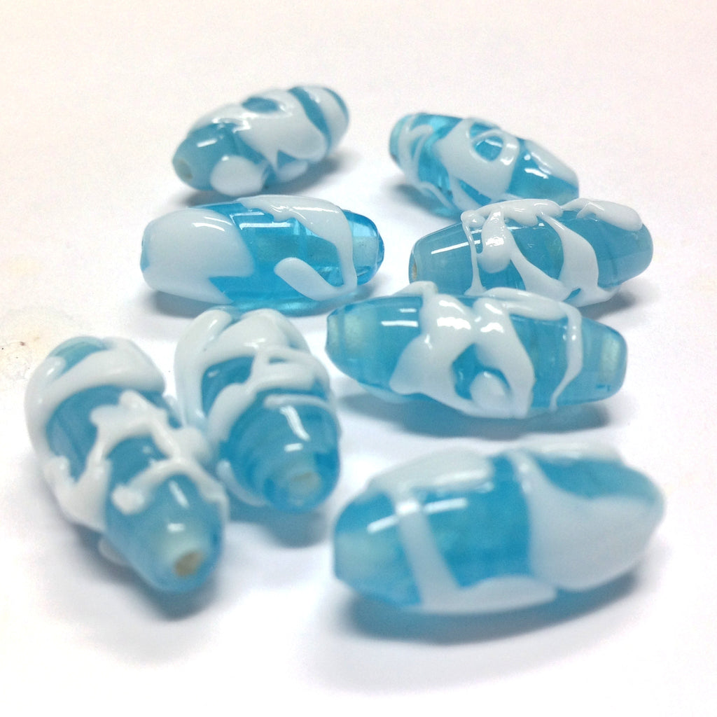 20X9MM Aqua/White Glass Oval Bead (36 pieces)