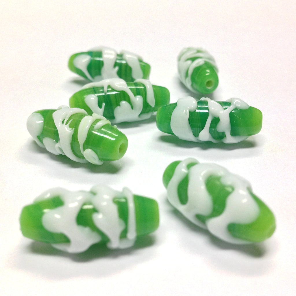 20X9MM Green/White Glass Oval Bead (36 pieces)