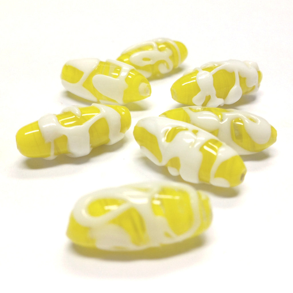 20X9MM Yellow/White Glass Oval Bead (36 pieces)