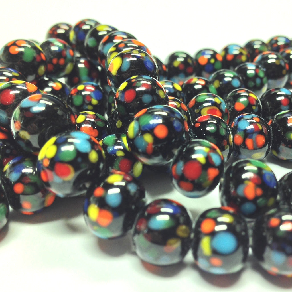 8MM Black Multicolor Round Bead (120 pieces)