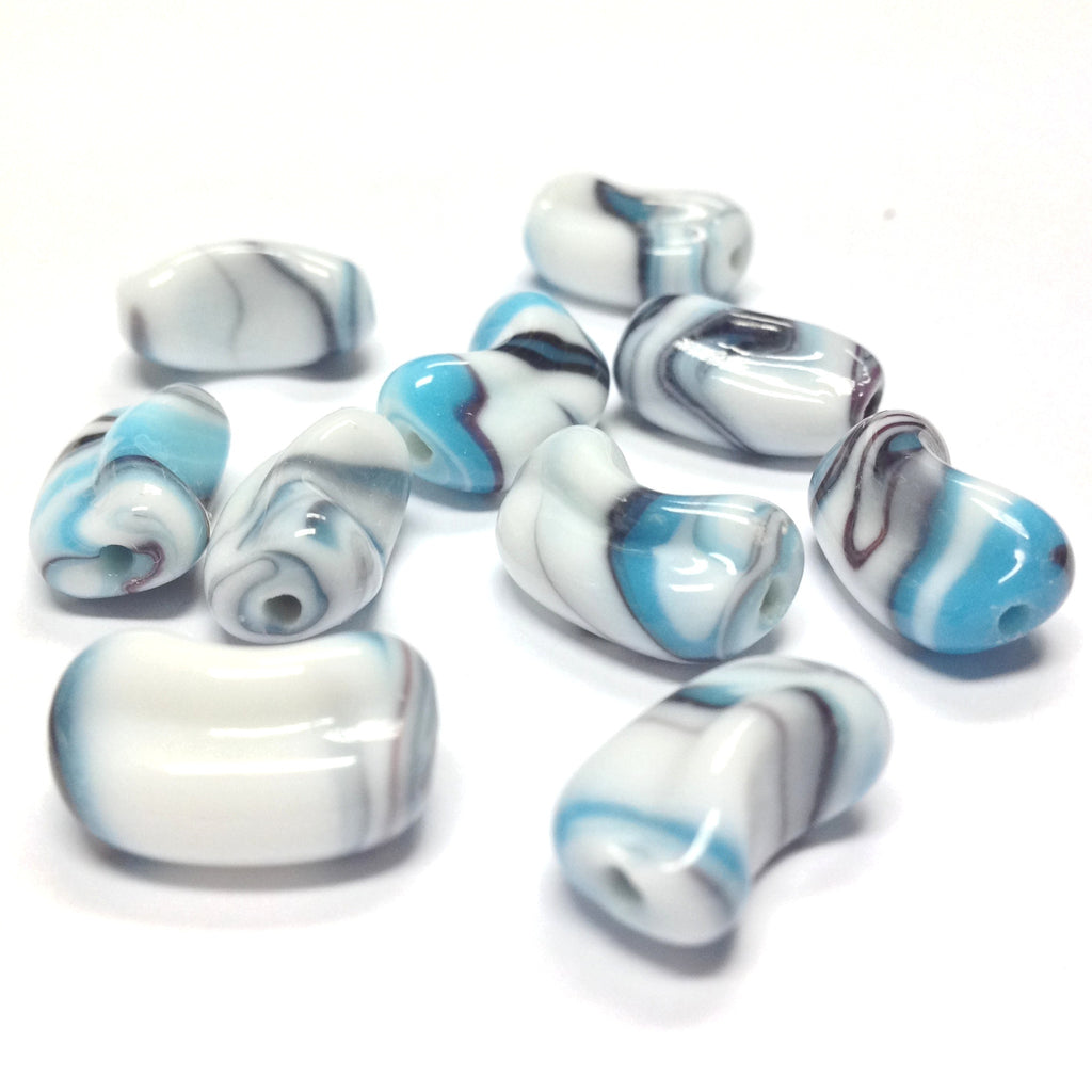 16X9MM Blue/Black/White Swirl Glass Nugget Bead (36 pieces)