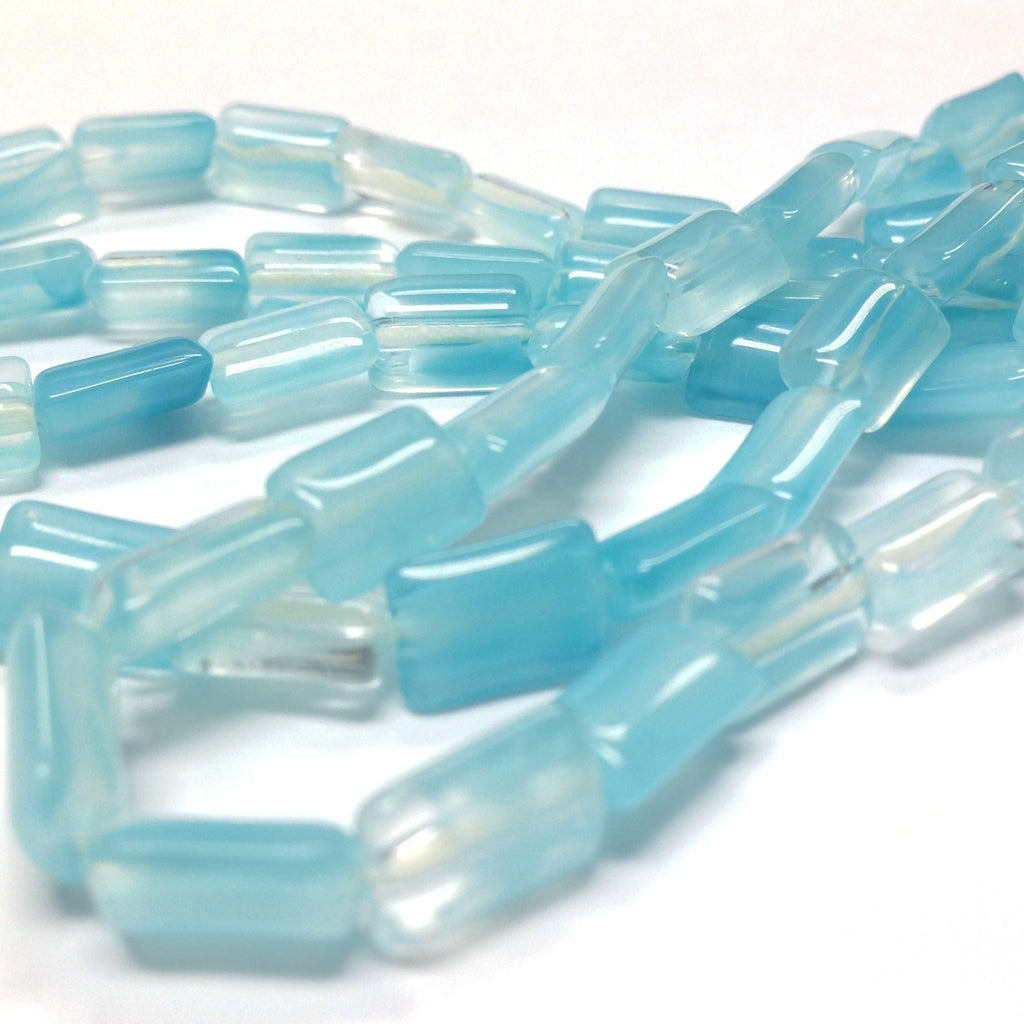 9X6MM Aqua Givre Glass Rectangle Bead (100 pieces)