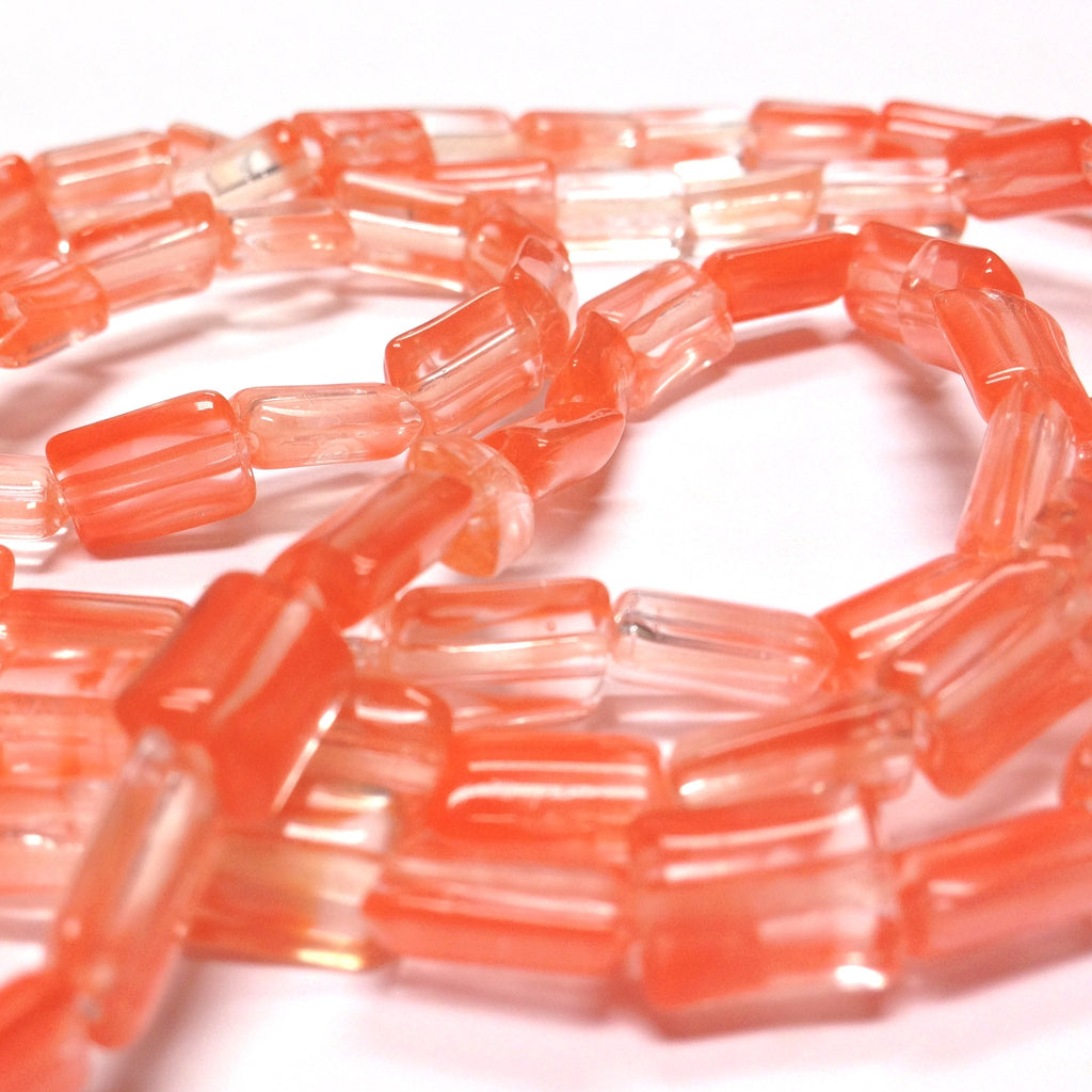 9X6MM Orange Givre Glass Rectangle Bead (100 pieces)