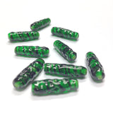 19X6MM Emerald Green Swirl Glass Tube Bead (72 pieces)