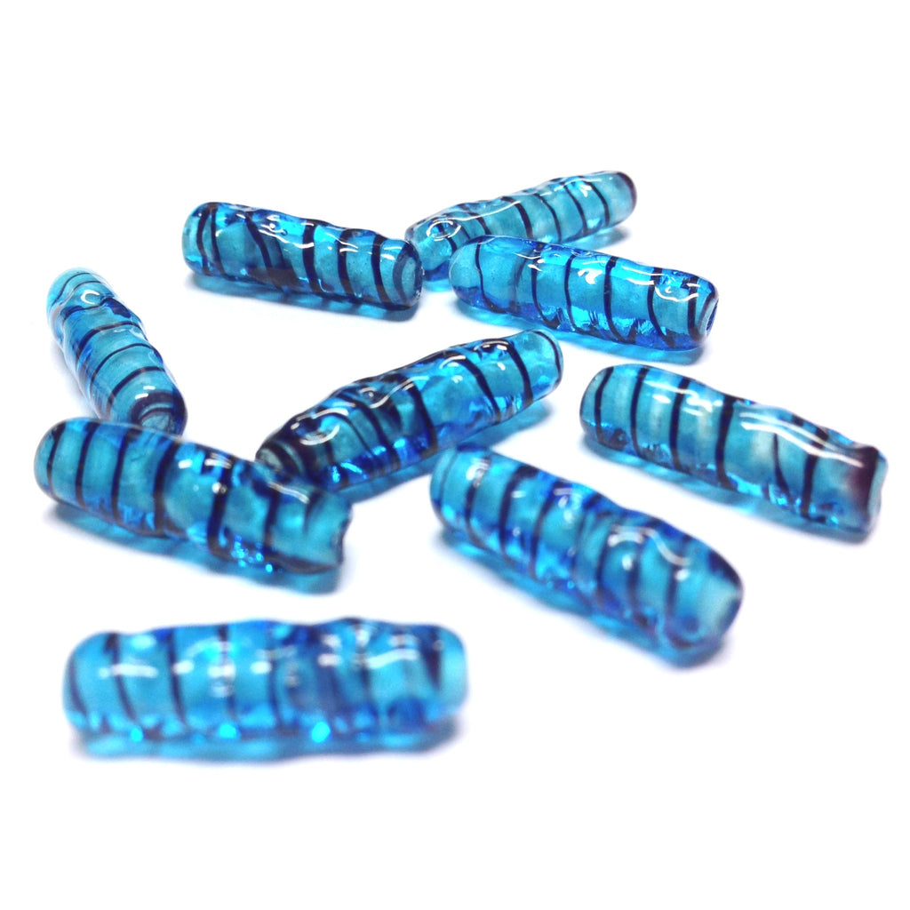 19X6MM Sapphire Blue Swirl Glass Tube Bead (72 pieces)