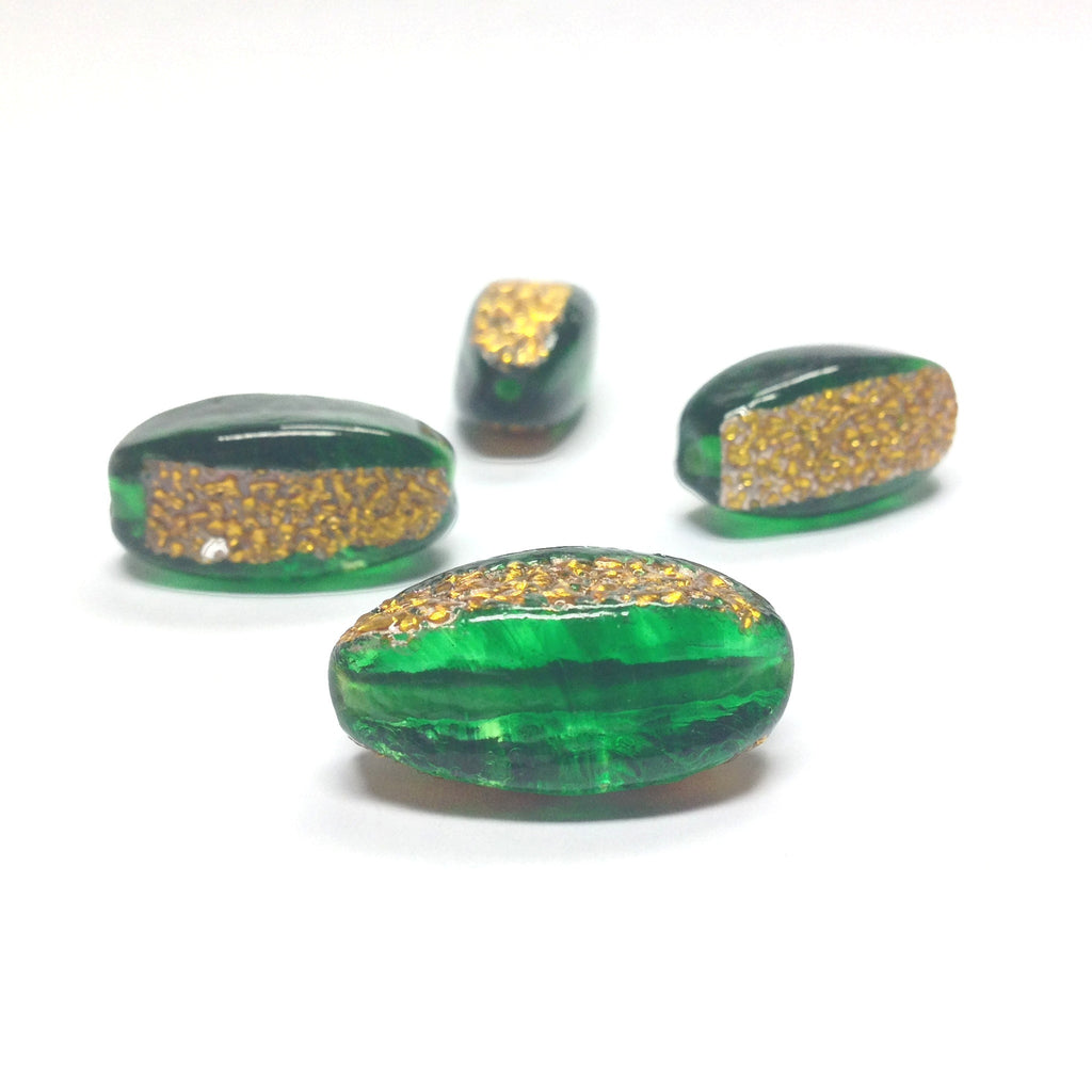 24X12MM Emerald/Gold Oval Glass Bead (12 pieces)