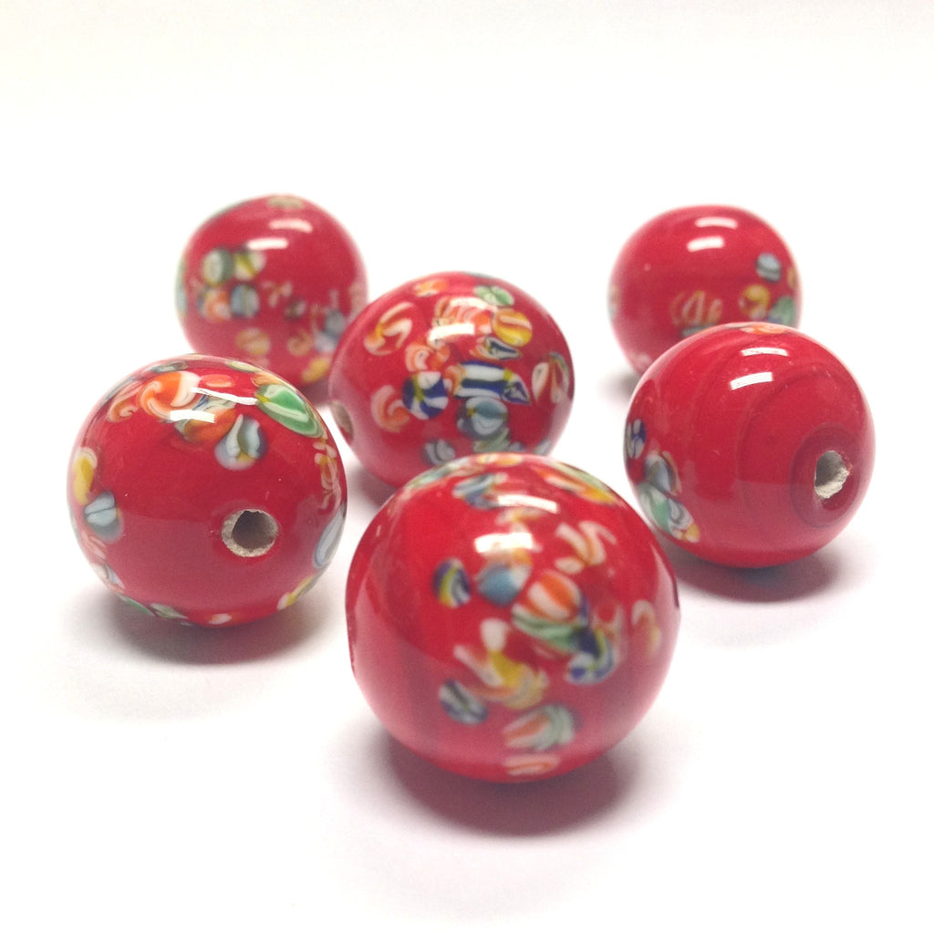 18MM Red Tombo Glass Round Bead (12 pieces)